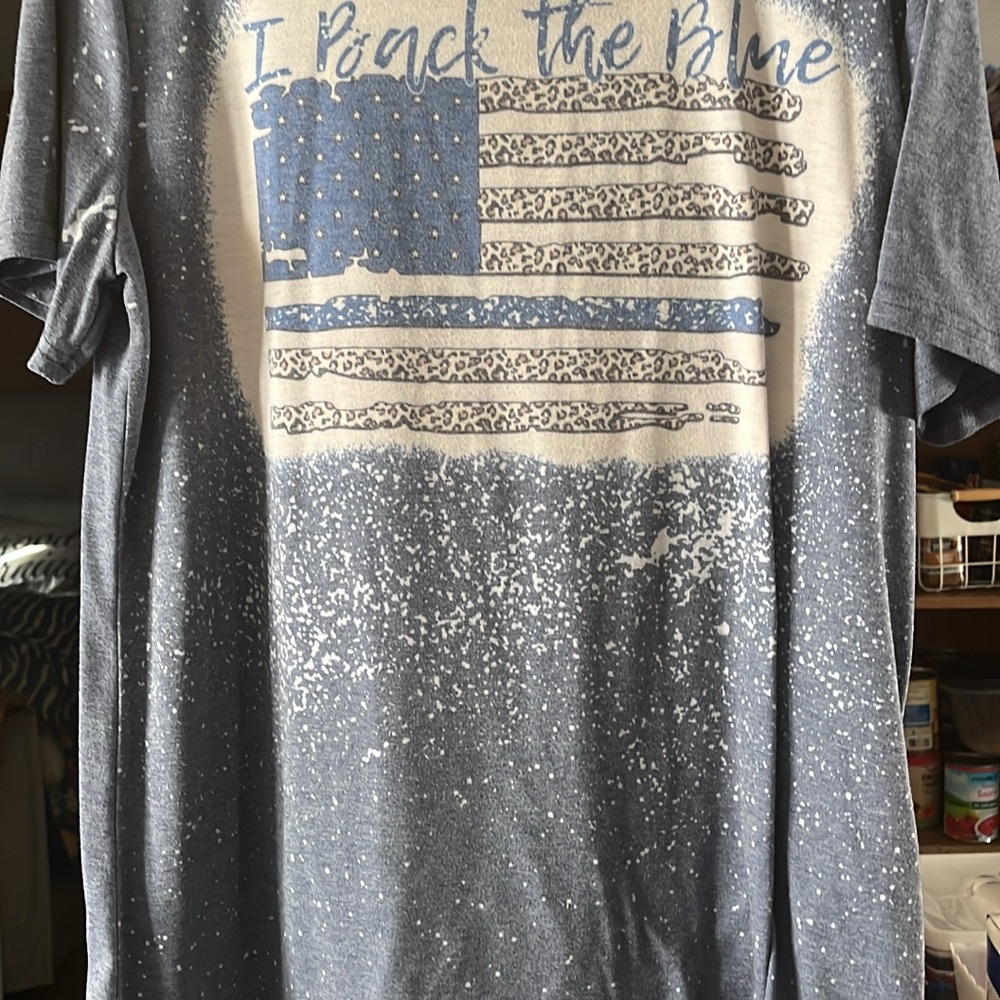 Blue Graphic T-Shirt with American Flag Design